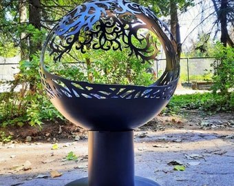 Trees wood burning fire pit sphere 20&quot; for outdoor, patio, backyard, garden