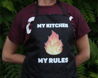 Durable apron with pocket for gardening bbq cooking kitchen barista with custom print & engraving