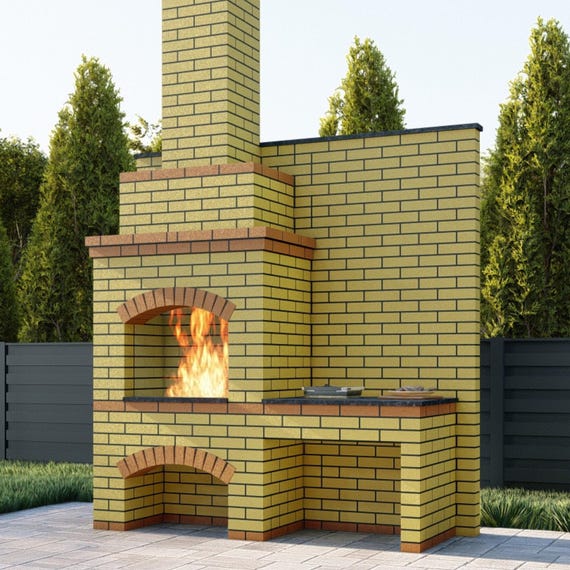 DIY Outdoor Fireplace BBQ With Table Construction Plan (Digital 