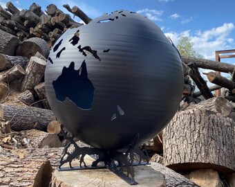 Earth Steel Globe Fire Pit 20" patio & garden decor, Outdoor Art Fire Place