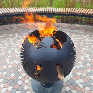 Two Angels Fire Pit Sphere 20" For Garden, Table Top Fire Bowl For Backyard, Patio, BBQ