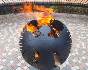 Brasero esférico Two Angels de 50 cm para jardín, brasero de mesa para patio, barbacoa y jardín.