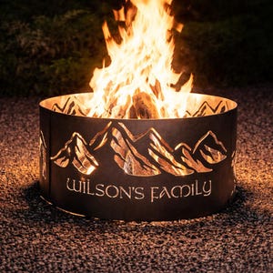 Brasero élfico personalizado, anillo de fuego de acero resistente, chimenea de patio personalizada
