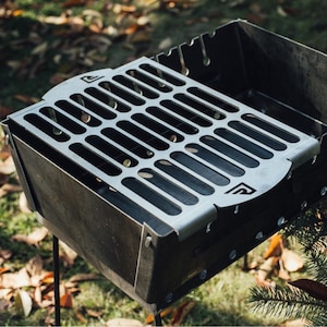 Stainless Steel Rectangular Grill Grate 14 x 10 inches, Collapsible BBQ Grate, Cooking Grate With Legs, Brazier Grill Grate, Campfire Grill