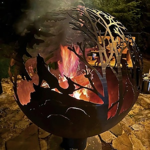 Wild life Globe Fire Pit 20&quot; handcrafted metal art for garden outdoor decor