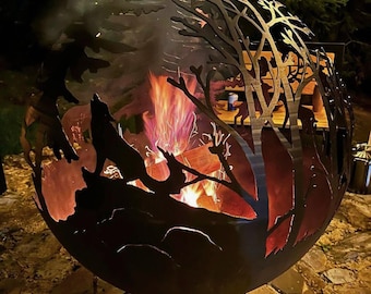 Wild life Globe Fire Pit 20&quot; handcrafted metal art for garden outdoor decor