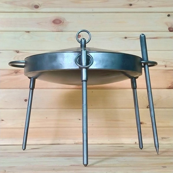 Camp Fire Skillet Wok 16"/20" For BBQ With Lid, which can be used as a plate or as a second frying pan