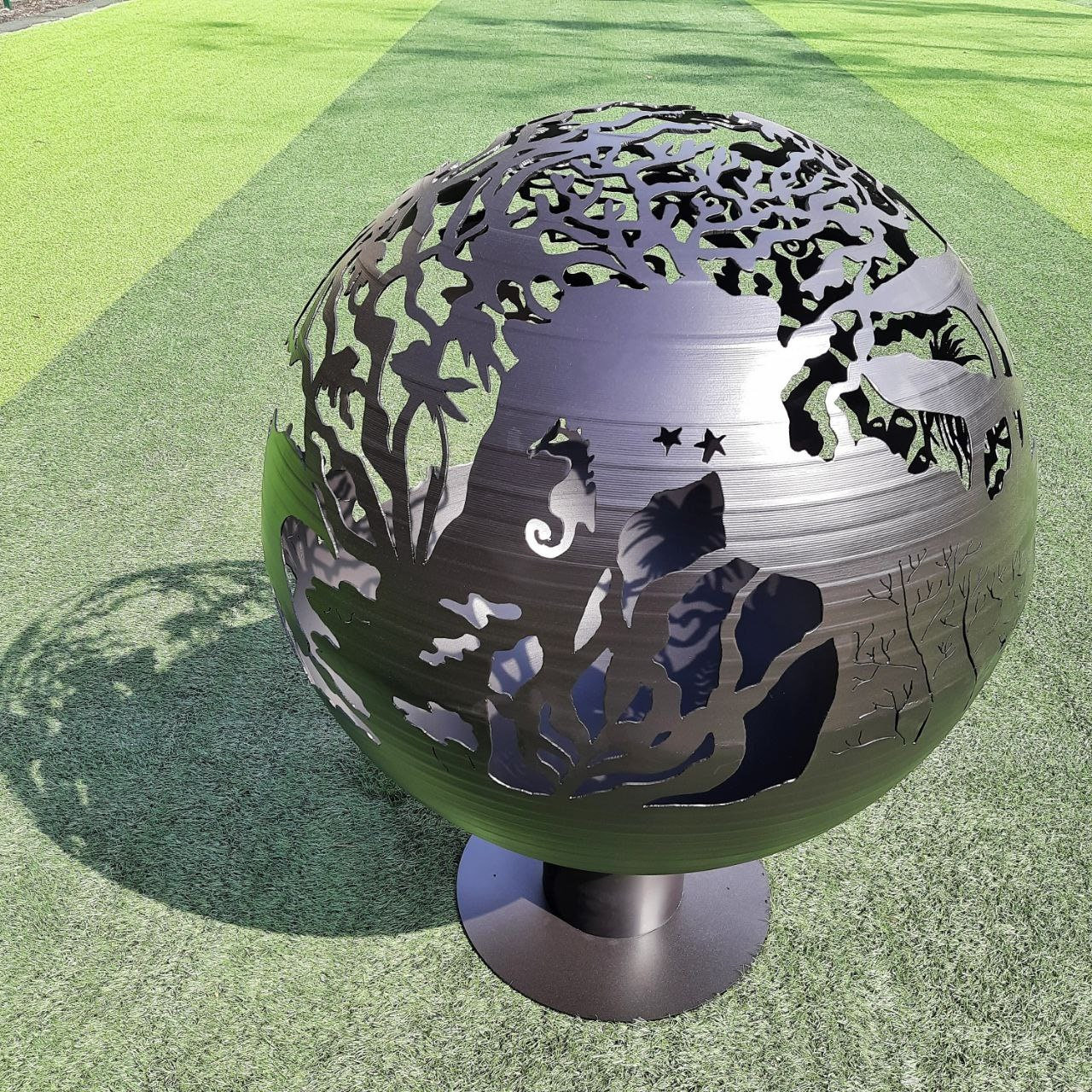 Fire Pit Sphere 20" Underwater World for Outdoor Decor, Personalized Fireplace for Yard and Camp