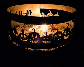 Fire pit ring with pumpkins for outdoor halloween decor