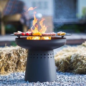 Fire Pit With BBQ Griddle Plate, Hearth For Cauldron With Frying Surface, Fire Bowl For Outdoor Cooking And Party