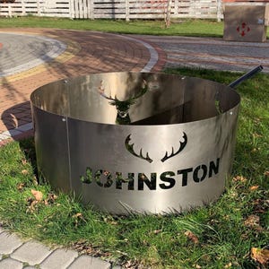 Northwoods Fire Pit Ring mit Hirsch und Geweih, mystischer Feuerring, personalisierte Feuerstelle, benutzerdefinierter Hinterhofkamin, Geschenk für ihn