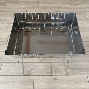 Stainless Steel Portable Brazier For 8 Skewers / Fire Pit with Cover And Gloves As A Gift, BBQ, Foldable Charcoal Grill, Gift For Men