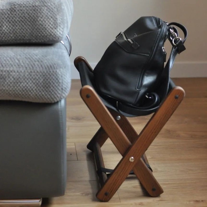 Wooden small chair for women purse or handbag, Restaurant purse chair stool, Entryway furniture Brown