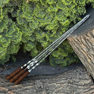 5 / 10 PCS Heavy-duty Stainless Steel Lula Kebab Skewers 29 Inches (74 cm) Long 8Ga (3 mm) With Wood Handle