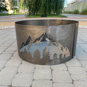 Custom Heavy Duty Mountain Fire Ring | Personalized Backyard Fire Pit | Your Design Backyard Carbon Steel Fire Place | Unique Gift for Him
