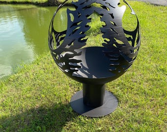 Phoenix wood burning fire pit sphere 20&quot; with personalization, Custom Outdoor Metal Art Fireplace EV