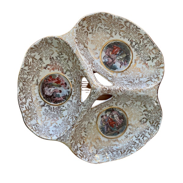 Empire England porcelaine 3 scènes plat