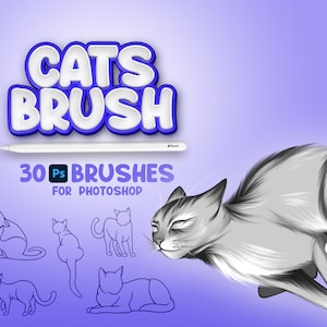30 Photoshop Cats Brushes, Adobe Fresco Kitten Brush, Cats Stamp, Adobe Photoshop Animals Brushes, Photoshop Kitty Brushes, Pussycat Brushes