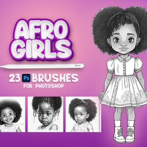 23 Photoshop Afro Little Girls Brushes, Fresco African Girls Brush, Afro Children Stamp, Photoshop Afro Kids Brush, Photoshop Black Girls