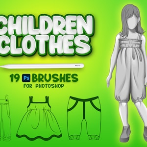 19 pennelli per vestiti per bambini di Photoshop, pennello per abbigliamento per bambini Adobe Fresco, timbro per vestiti, pennelli per vestiti di Adobe Photoshop, modelli di vestiti impostati