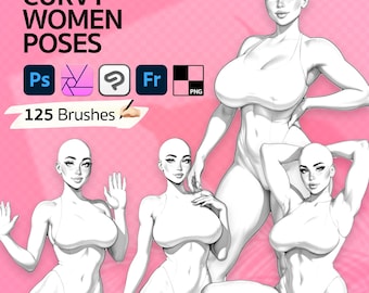 125 Photoshop Curvy Women Poses Stamp Brushes, Clip Studio Paint Girls Brushes, Fresco Women Poses Brushes, Adobe Photoshop Female Brushes