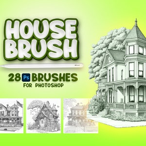 28 Photoshop Houses Brushes, Fresco House Brush, Houses Stamp, Adobe Photoshop Buildings Brush, Photoshop Architecture Brushes, Structure