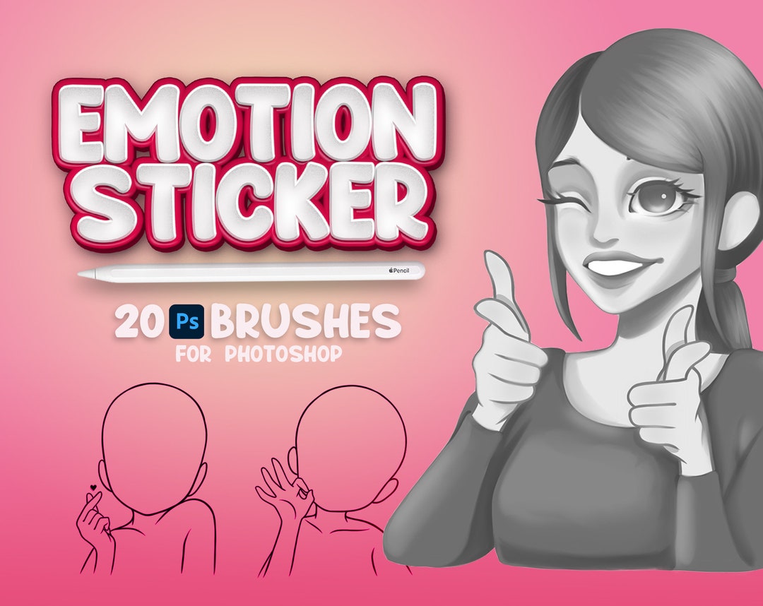 20 Stickers Brushes, Adobe Fresco Emotions Brush, Emoji Stamp