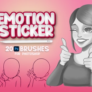 20 Photoshop Stickers Brushes, Adobe Fresco Emotions Brush, Emoji Stamp, Adobe Photoshop Poses Brush, Photoshop Portrait Guide Brushess