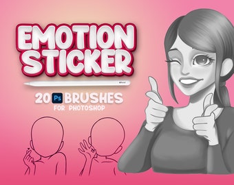 20 Photoshop Stickers Brushes, Adobe Fresco Emotions Brush, Emoji Stamp, Adobe Photoshop Poses Brush, Photoshop Portrait Guide Brushess
