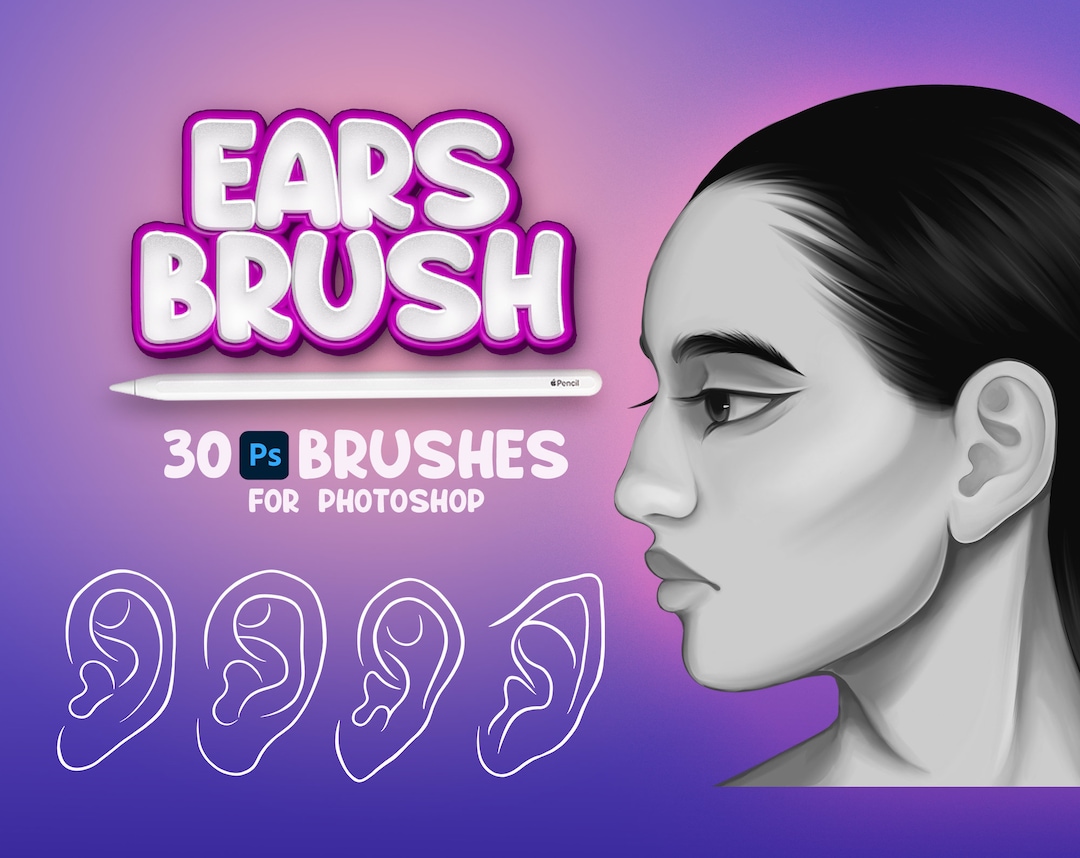 30 Ears Brushes, Adobe Fresco People Face Brush, Ears Stamp
