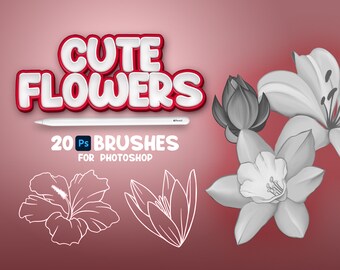 20 Photoshop Flowers, Adobe Fresco Floral Brushes, Flowers Stamp, Adobe Photoshop Blossom Brushes, Fresco Flowers Brushes, Woman Brushes