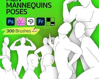 300 mannelijke etalagepoppen Photoshop-penselen, Adobe Fresco-penselen voor mannelijke poses, Adobe Photoshop-penselen voor mannen, Fresco-penselen, CSP-penselen
