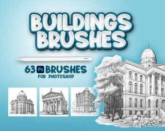 63 Pinceles de edificios de Photoshop, Pincel de edificios de Adobe Fresco, Sello de edificios, Pincel de casas de Adobe Photoshop, Pincel de arquitectura de Photoshop
