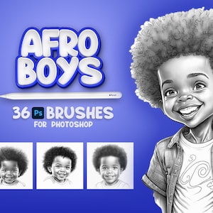 36 Photoshop Afro Little Boys Brushes, Fresco African Little Boys Brush, Afro Children Stamp, Photoshop Afro Kids Brush,Photoshop Black Boys