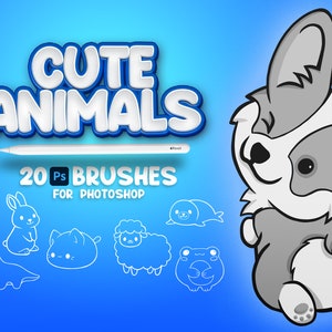 20 Photoshop Cute Animals Brushes, Adobe Fresco Animals Brush, Animals Stamp, Adobe Photoshop Snake Brushes, Photoshop Penguin Brushes, Dog