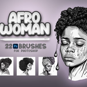 22 Pinceles de Photoshop Afro Women, Pincel de mujer africana fresco, Sello de gente afro, Pincel de persona afro de Photoshop, Pinceles de mujer negra de Photoshop