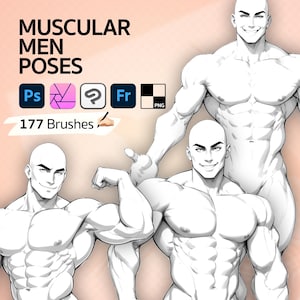 177 Photoshop Muscular Men Brushes, Clip Studio Paint Girls Brushes, Fresco Women Poses Brushes, Adobe Photoshop Manga Bodies Brushes