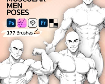 177 Photoshop Muscular Men Brushes, Clip Studio Paint Girls Brushes, Fresco Women Poses Brushes, Adobe Photoshop Manga Bodies Brushes