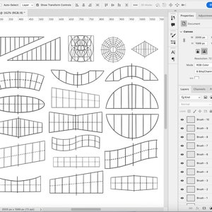 May include: A digital illustration of 10 different brush strokes, each with a unique pattern and shape. The brush strokes are black and white and are arranged in a grid pattern. The image is a digital illustration of brush strokes.