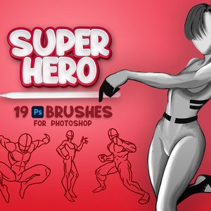 19 Photoshop Superhero Poses Brushes, Adobe Fresco Heros Brush, Superhuman Stamp, Adobe Photoshop Characters Brushes, Photoshop People Brush