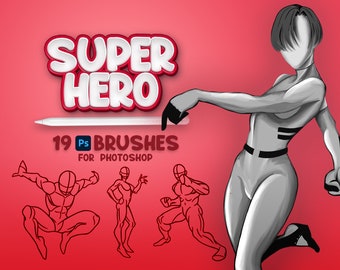 19 Photoshop Superhero Poses Brushes, Adobe Fresco Heros Brush, Superhuman Stamp, Adobe Photoshop Characters Brushes, Photoshop People Brush