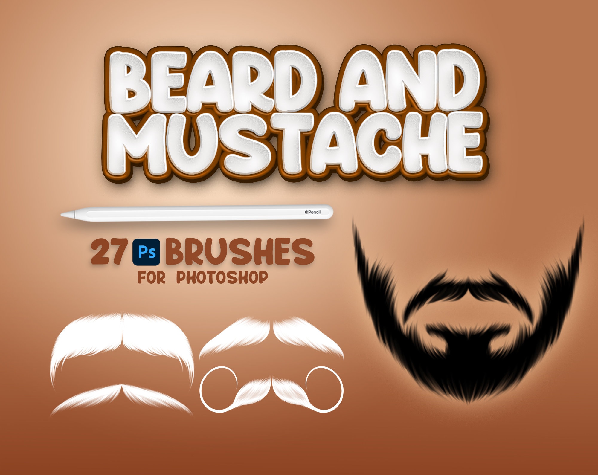 27 Beard and Mustache Brushes, Adobe Fresco Whiskers Brush