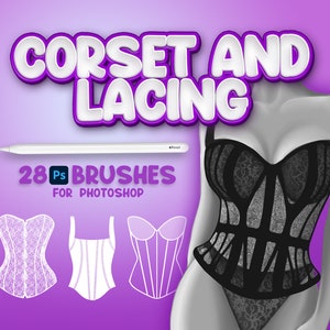 28 Photoshop Corsets Brushes, Adobe Fresco Lacing Brushes, Clothes Stamp, Adobe Photoshop Bodice Brushes, Underwear Brushes, Corselet Brush