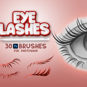 30 Photoshop Eyelashes Brushes, Adobe Fresco Lashes Brushes, Eyelashes Stamp, Adobe Photoshop People Face Brushes, Set Eyelashes Templates