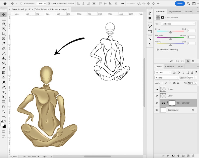 K&ouml;nnte beinhalten: Eine digitale Illustration einer Person, die in einer meditativen Pose sitzt. Die Person ist in Gold dargestellt, mit einem einfachen Umriss. Die Illustration befindet sich auf einem wei&szlig;en Hintergrund.