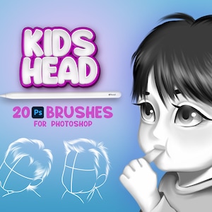 20 Photoshop Kids Heads Brushes, Adobe Fresco Kids Head Brush, Heads Stamp, Adobe Photoshop Noggin Brushes, Photoshop Noddle Brush, Topknot