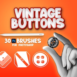 30 Photoshop Vintage Buttons Brushes, Adobe Fresco Fastener Brushes, Buttons Stamp, Adobe Photoshop Clothes Brushes, Photoshop Stud Brushes