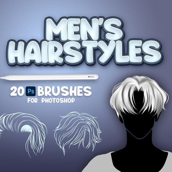 20 Photoshop Men Hairstyles Brushes, Adobe Fresco Men Hairdo Brushes, Hair Stamp, Adobe Photoshop Haircut Brushes, Man Appearence Brushes