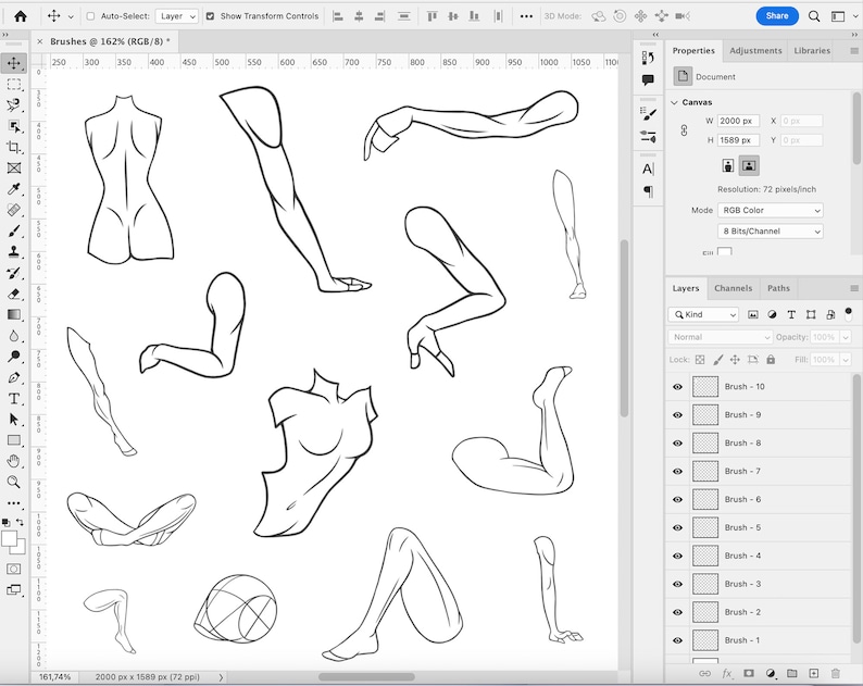 K&ouml;nnte beinhalten: Eine digitale Illustration verschiedener K&ouml;rperteile, darunter Torsos, Arme und Beine, die in schwarzer Linienkunst auf wei&szlig;em Hintergrund gezeichnet sind.