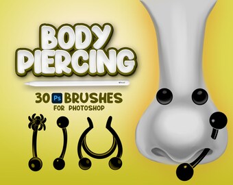 30 pinceles de perforación de Photoshop, pincel de corte de orejas de Adobe Fresco, sello de perforación, pinceles de joyería de Adobe Photoshop, conjunto de plantillas de piercings